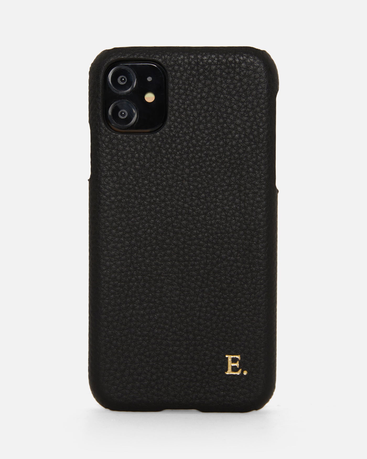 Single Initial Pebble Leather Personalised Phone case | Jet Black