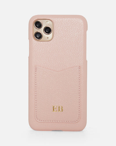 Pink leather phone case that can be personalised