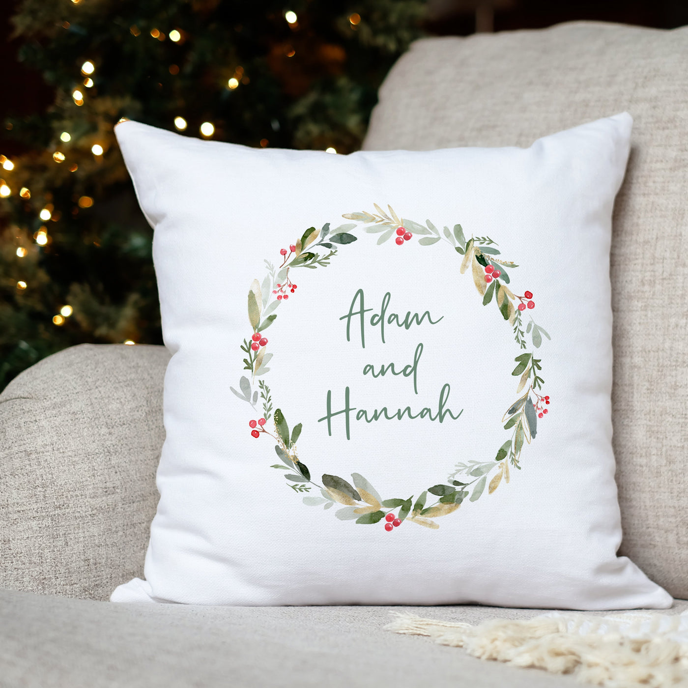 Christmas Wreath Personalised Cushion