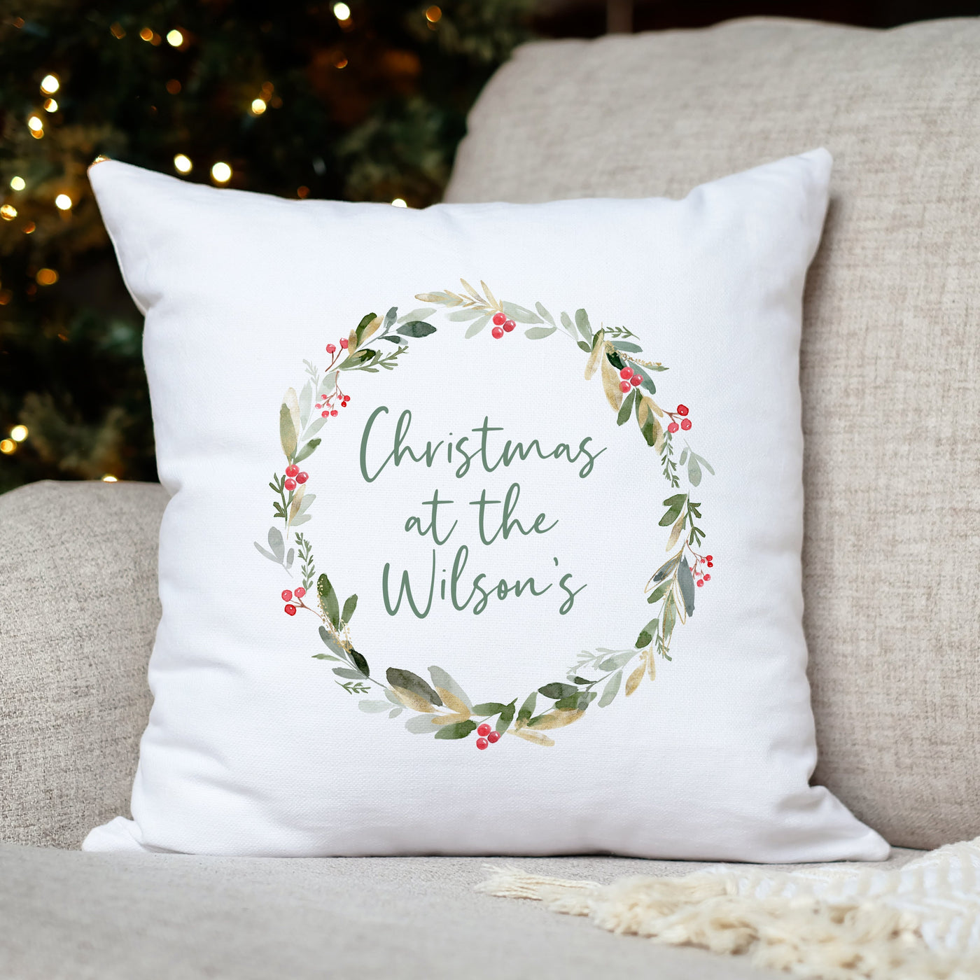 Christmas Wreath Personalised Cushion