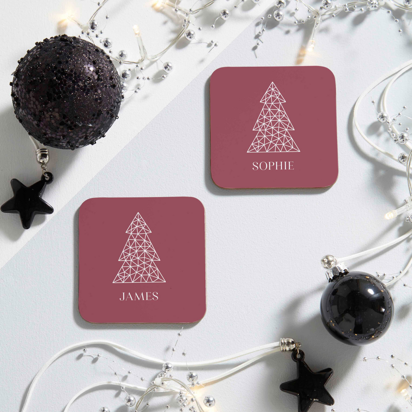 Personalised Coaster Set | Christmas Tree in Berry