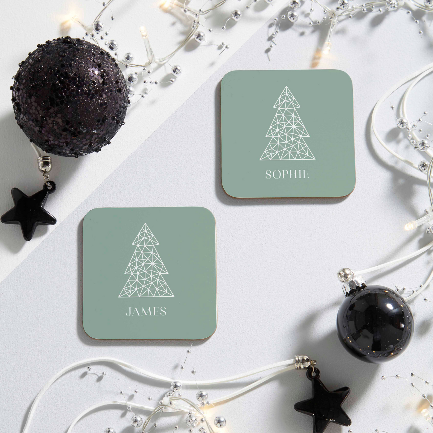 Personalised Coaster Set | Christmas Tree in Sage