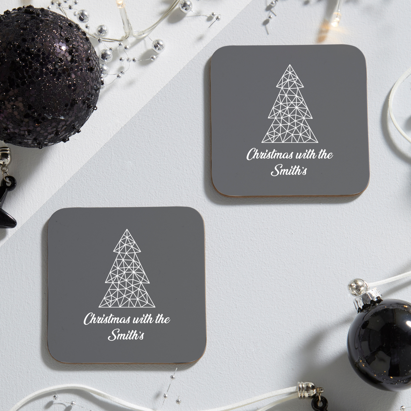 Personalised Coaster Set | Christmas Tree in Grey
