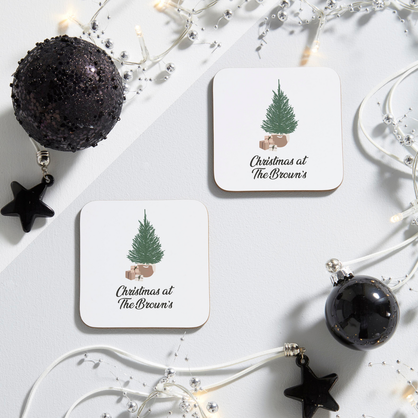 Personalised Coaster Set | Christmas Trees