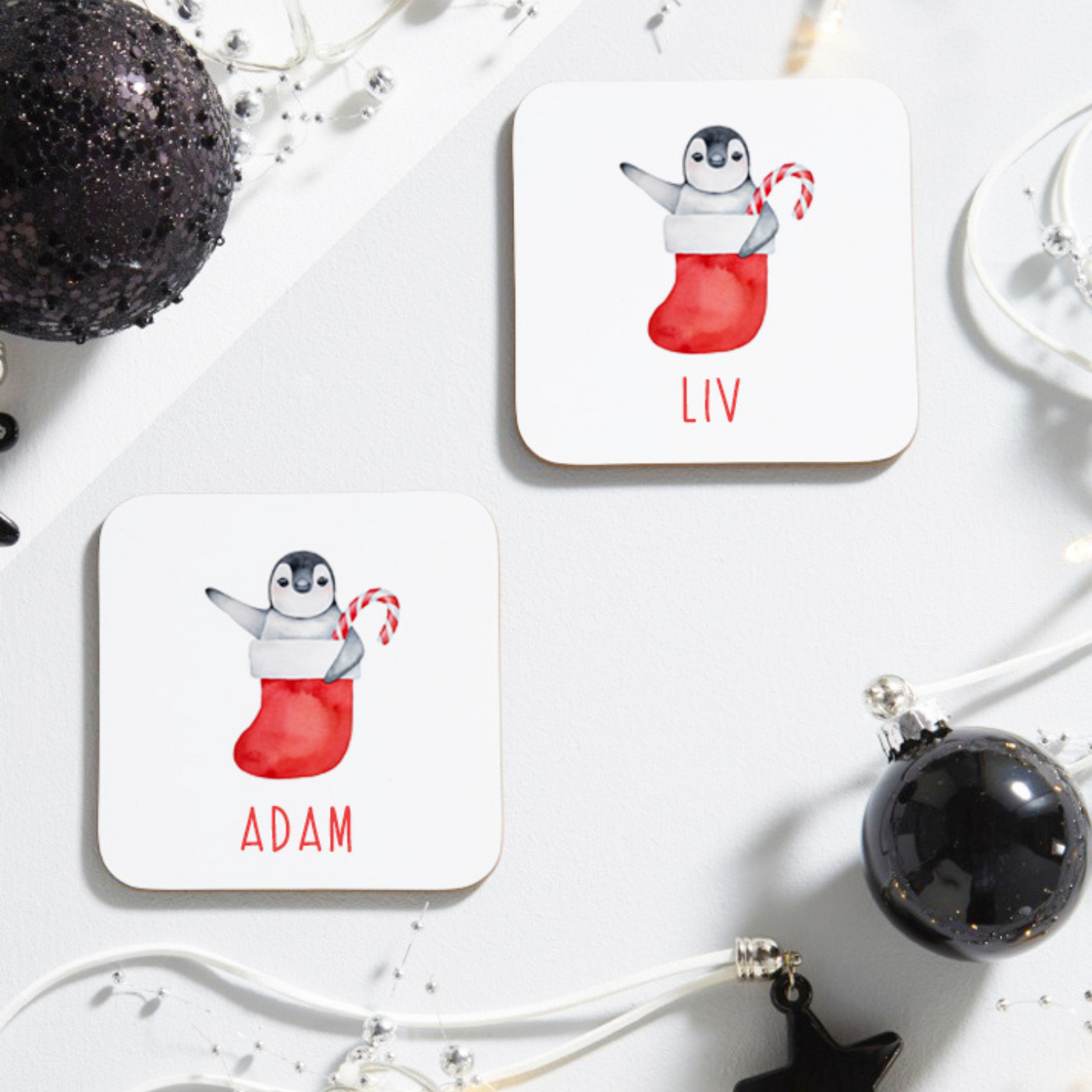 Personalised Coaster Set | Christmas Penguin