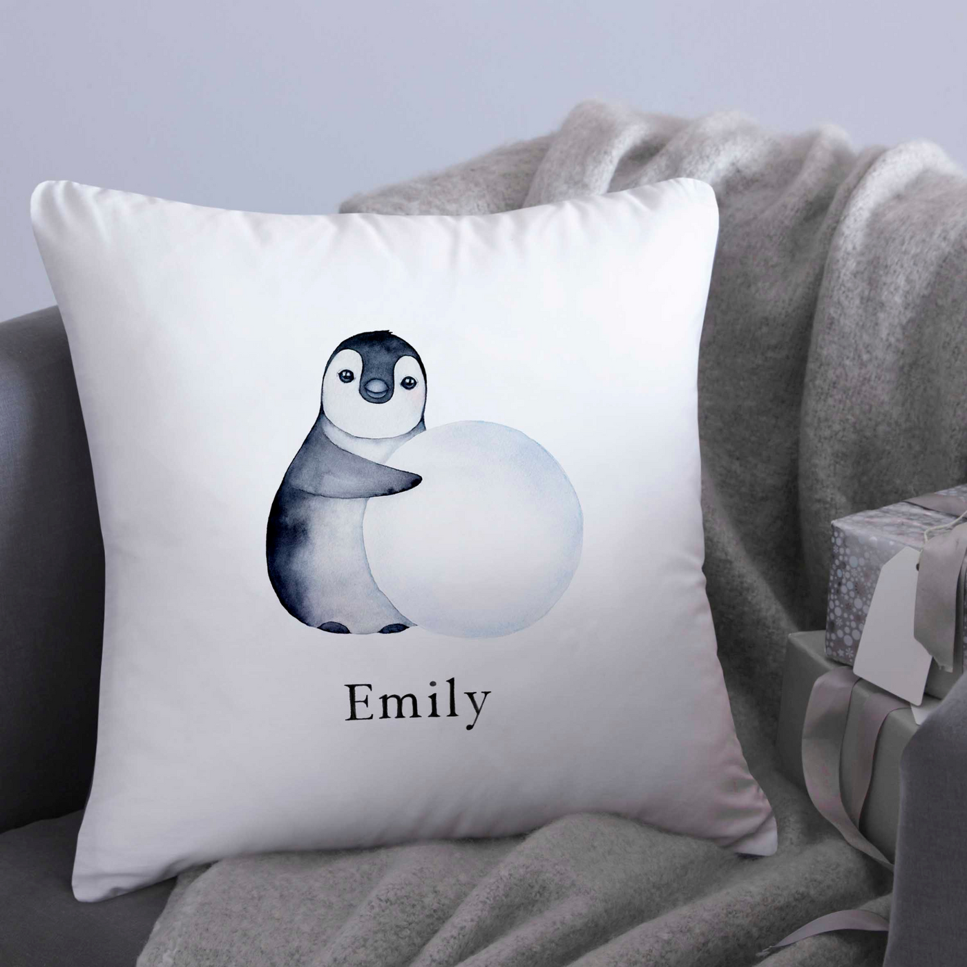 Baby Penguin Christmas Personalised Cushion