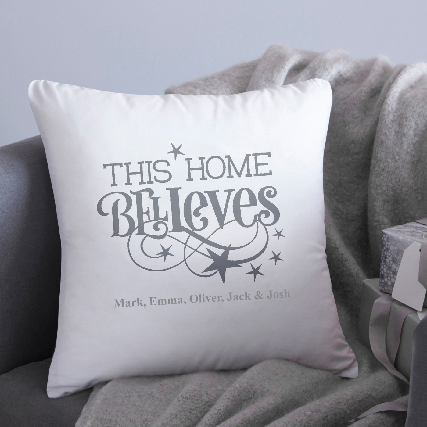 This Home Believes Christmas Personalised Cushion