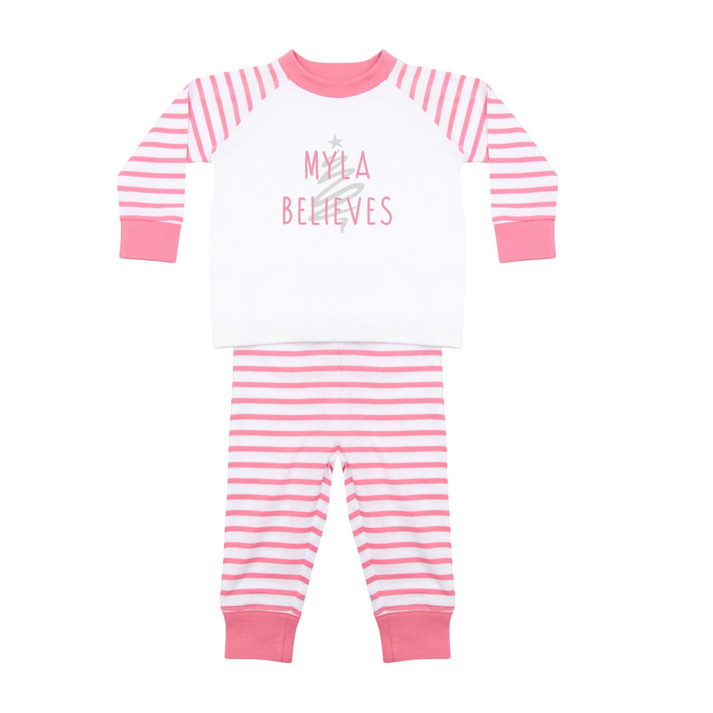 I Believe Personalised Christmas Pyjamas | Young Children in Pink