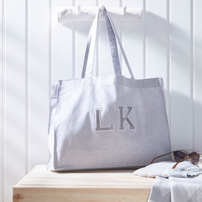 Large Tote with Embroidered Patches | Grey