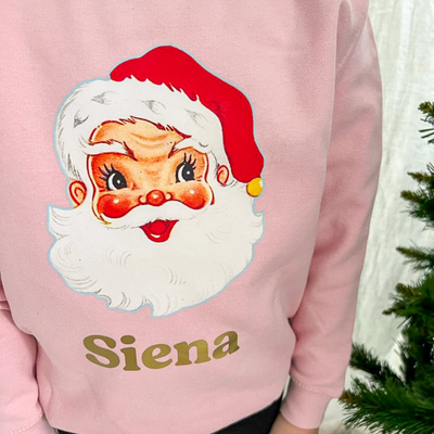 Kids Retro Santa Personalised Sweatshirt | Pink