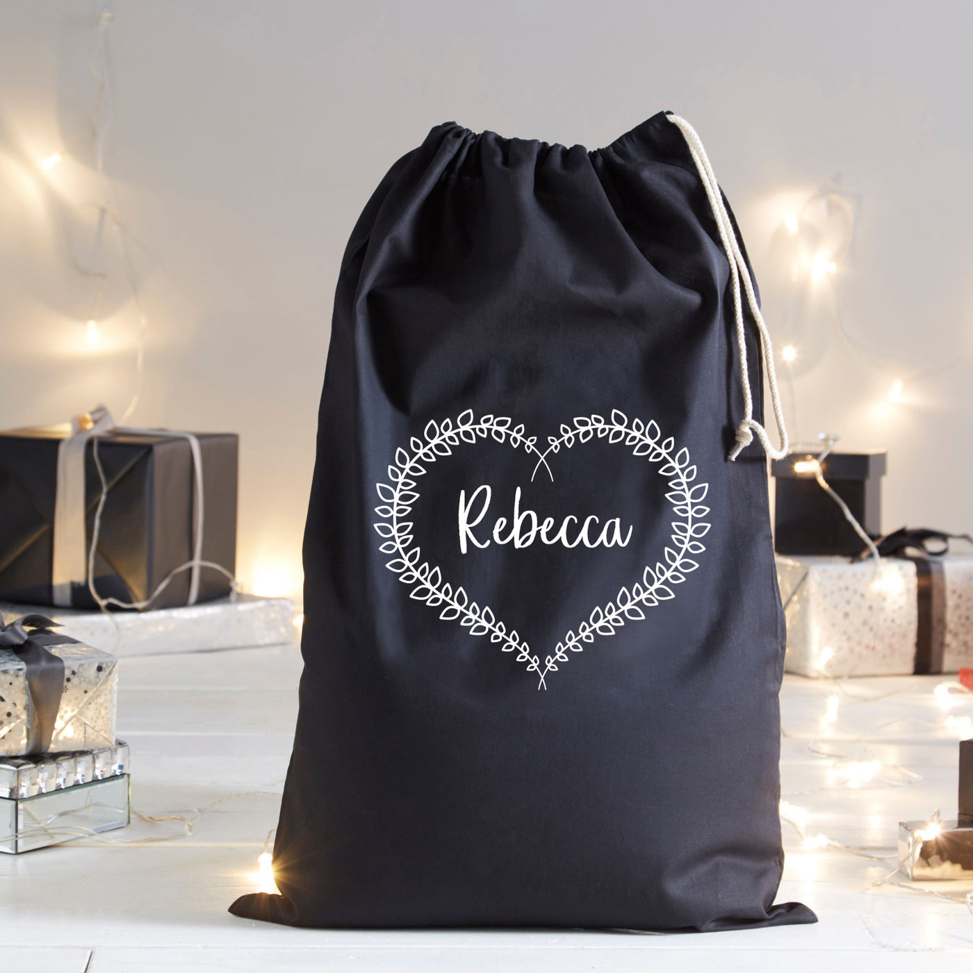 Personalised Santa Sack | Monochrome Heart