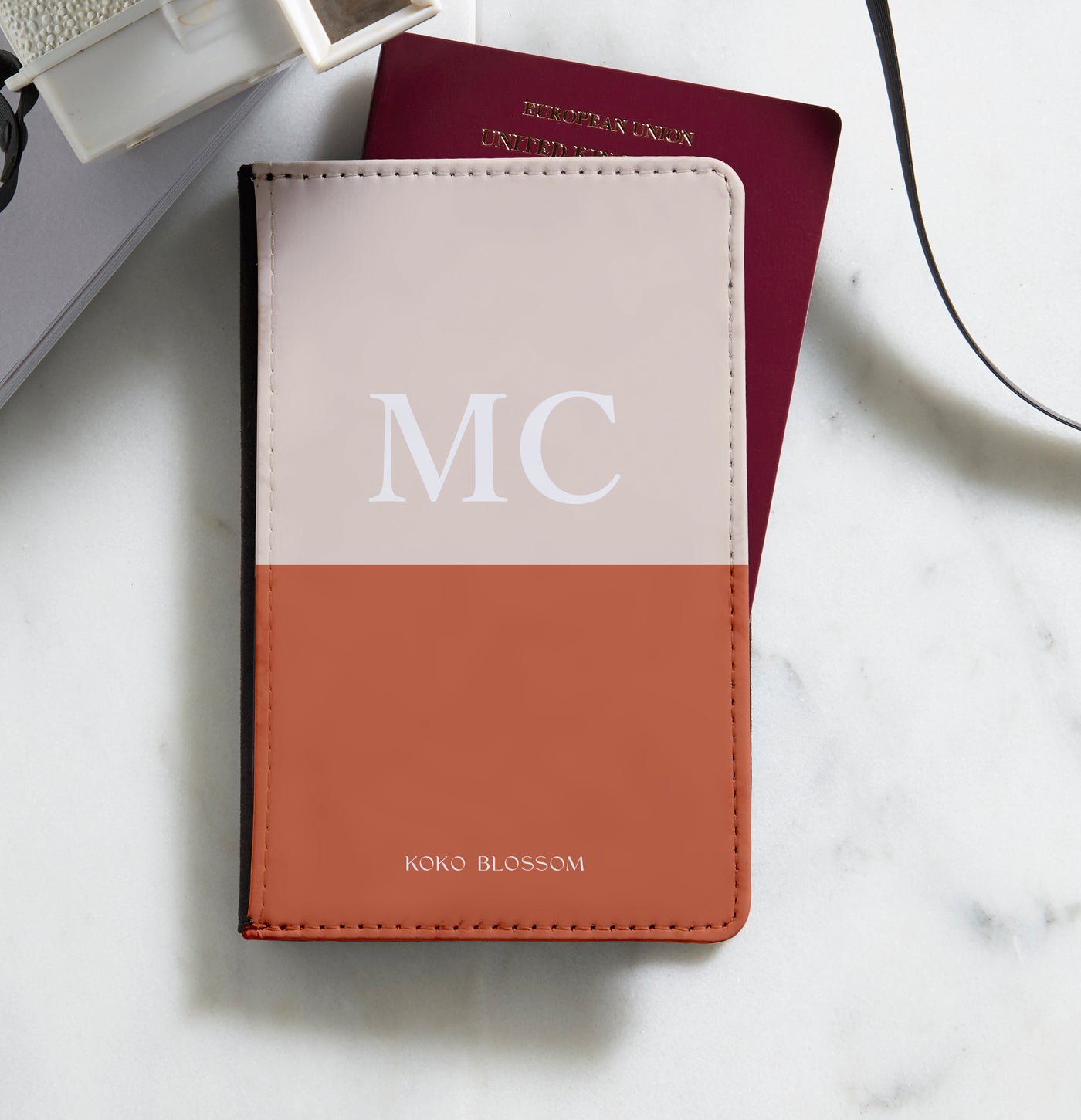 Personalised Passport Holder | Colourblock in Vanilla + Caramel