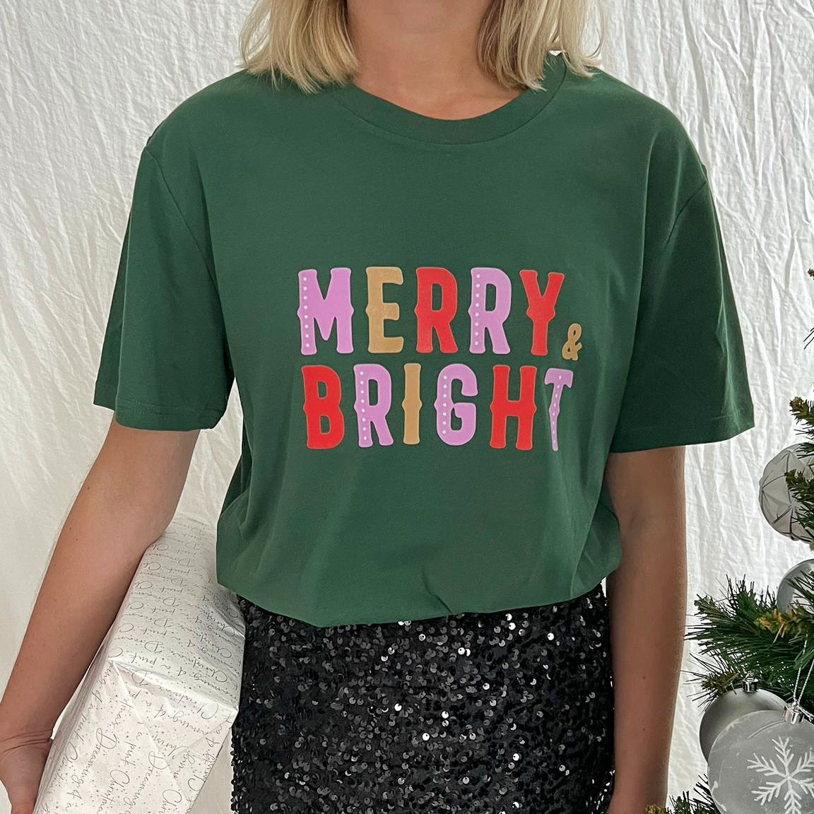 Merry & Bright Christmas T-Shirt | Green