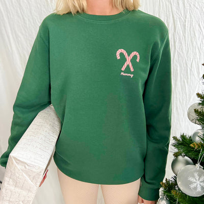 Candy Cane Personalised Christmas Sweatshirt | Green