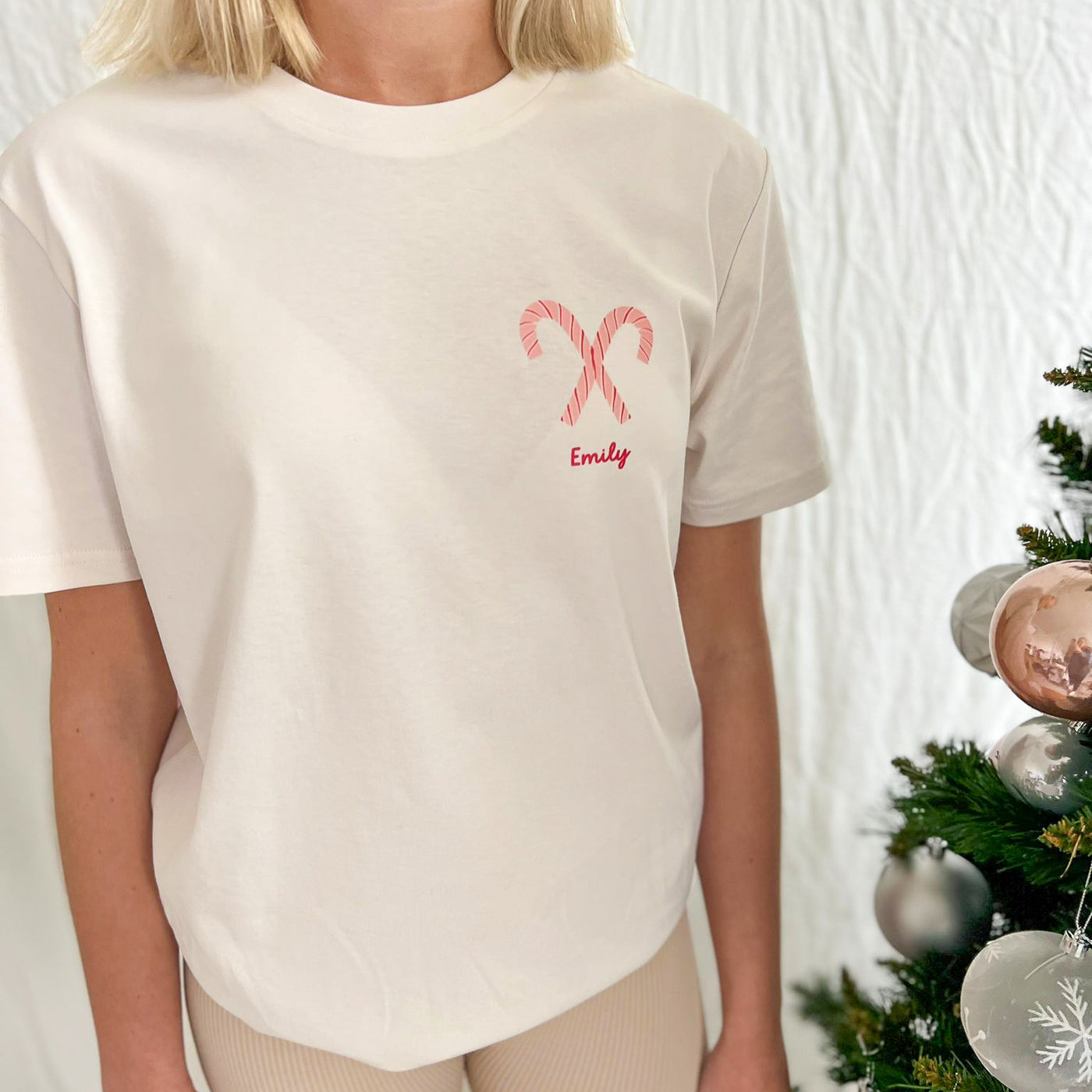 Candy Cane Personalised T-Shirt | Cream