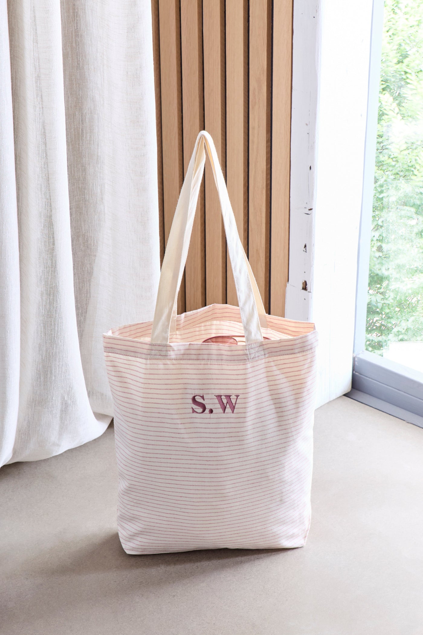 Embroidered Striped Tote | Pink