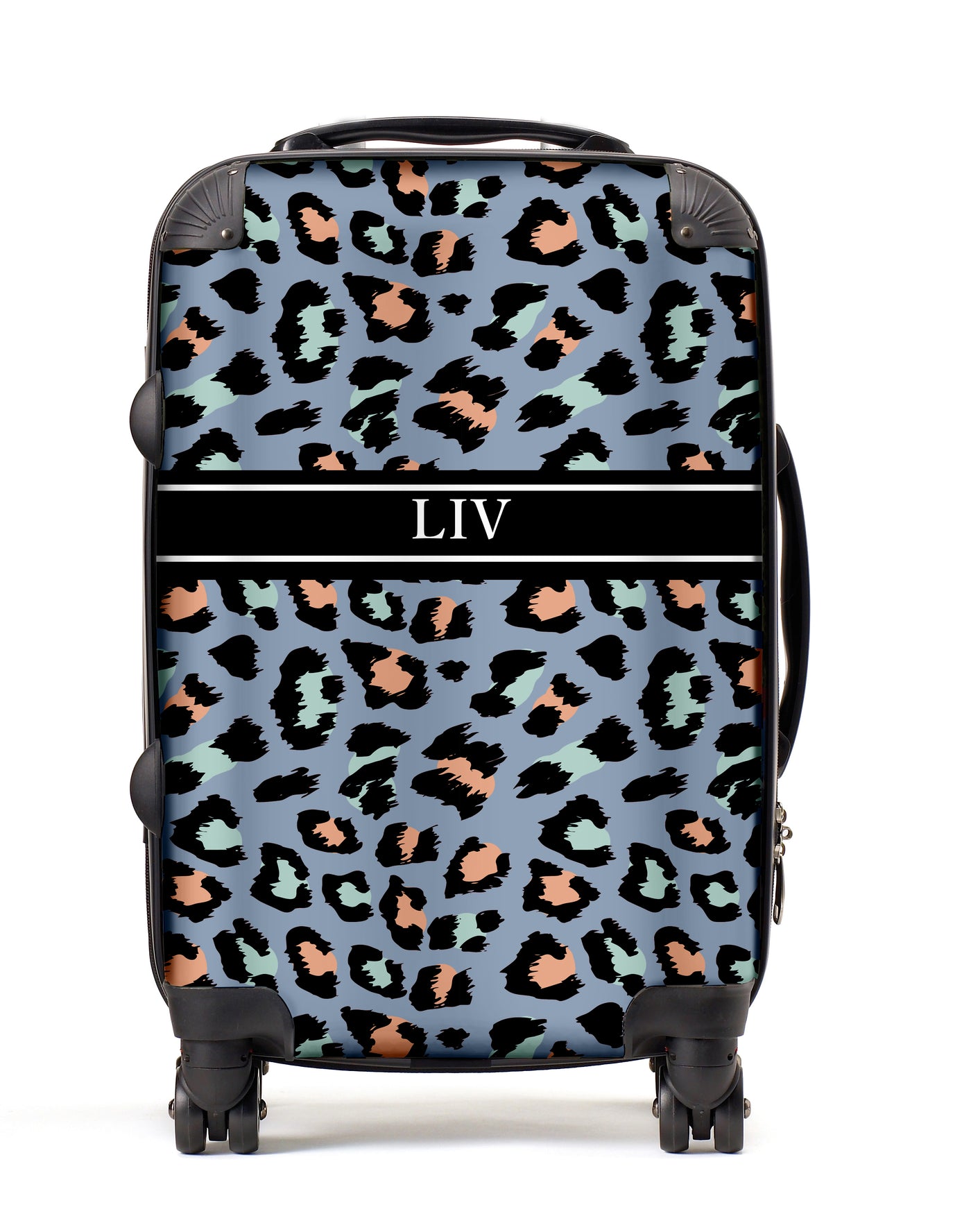 Personalised Suitcase | Leopard Print in Cornflower Blue