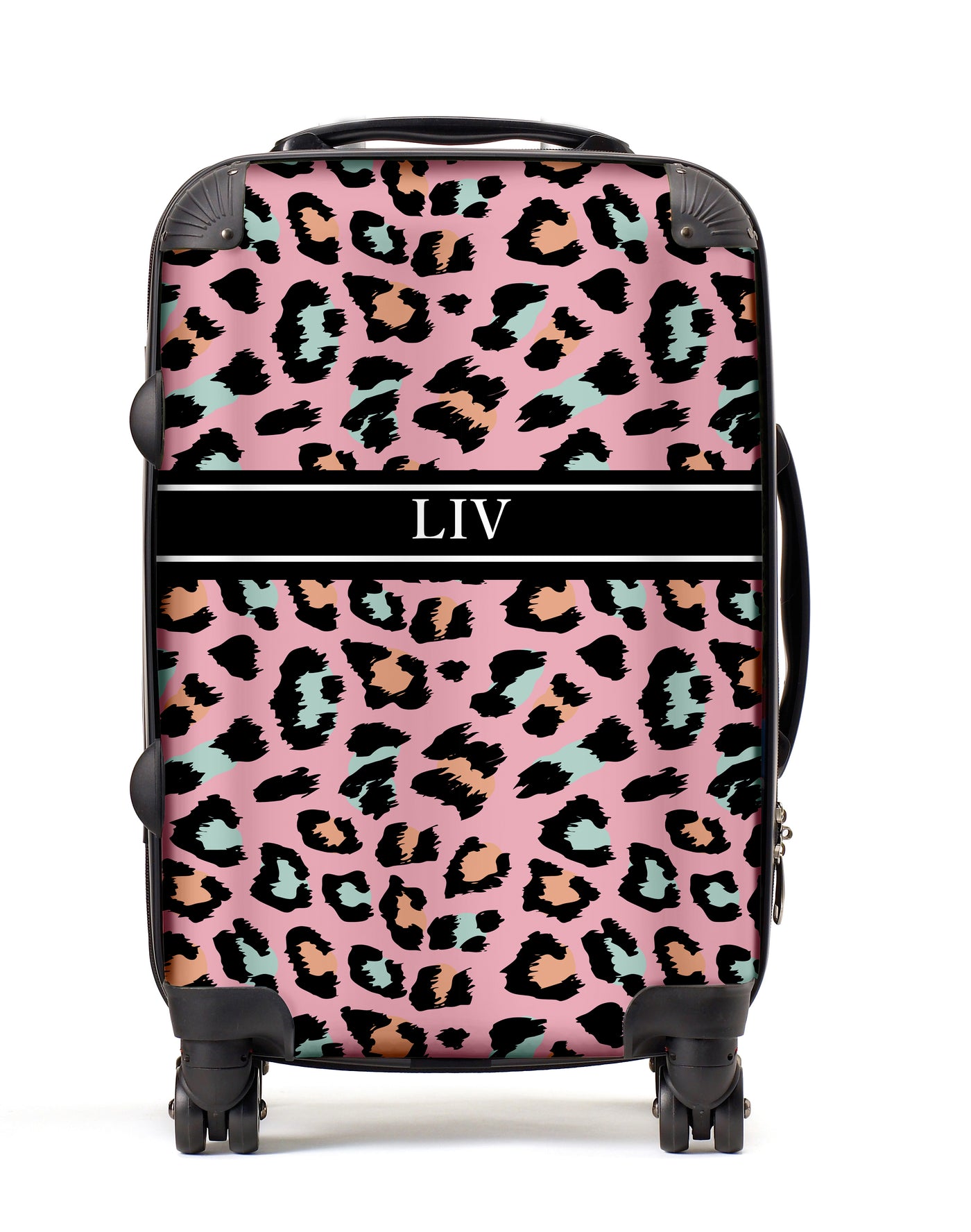 Personalised Suitcase Leopard Print in Pink Peach