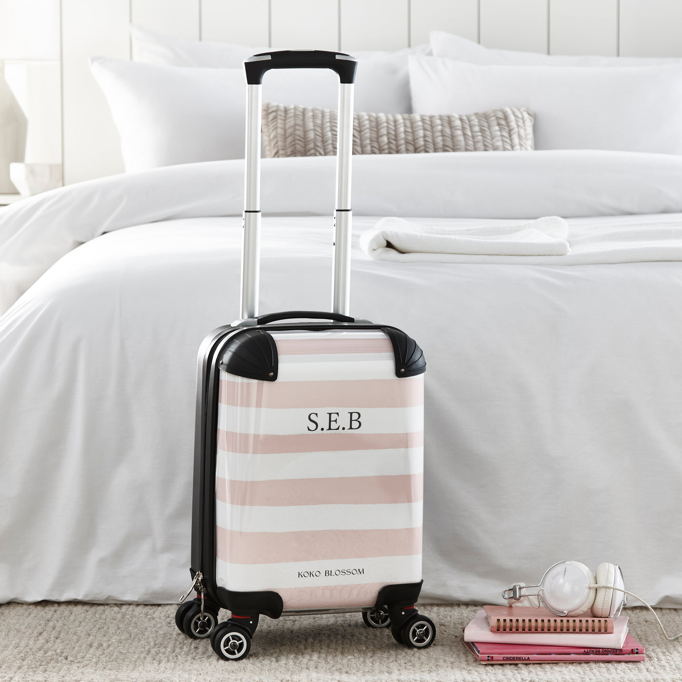 Personalised Suitcase | Sorrento Stripe in Blush Pink