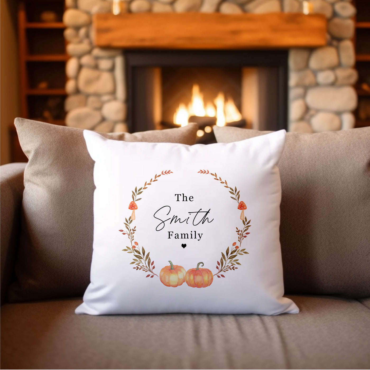 Autumn Wreath Personalised Cushion