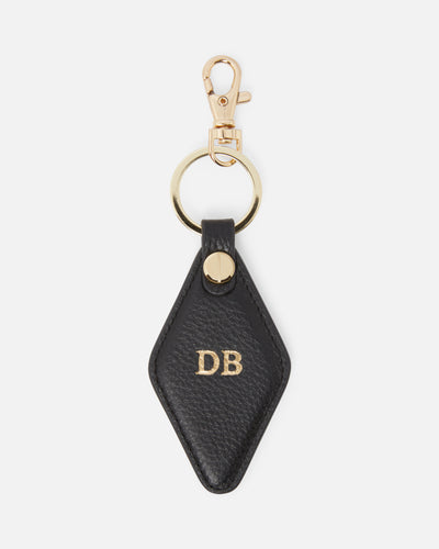 Pebble Leather Diamond Keyring Black