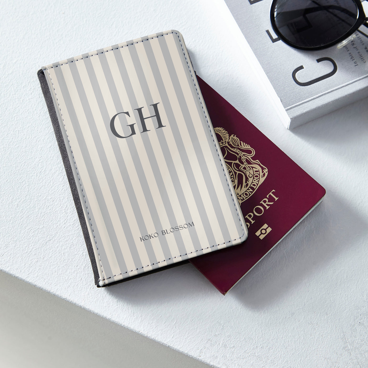 Personalised Passport Holder | Amalfi Stripe in Dove