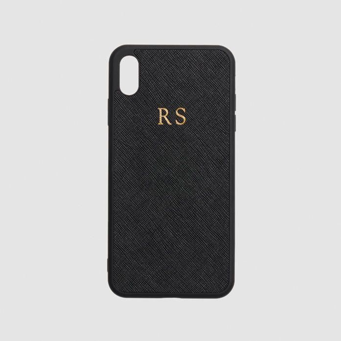 black saffiano leather phone case personalised