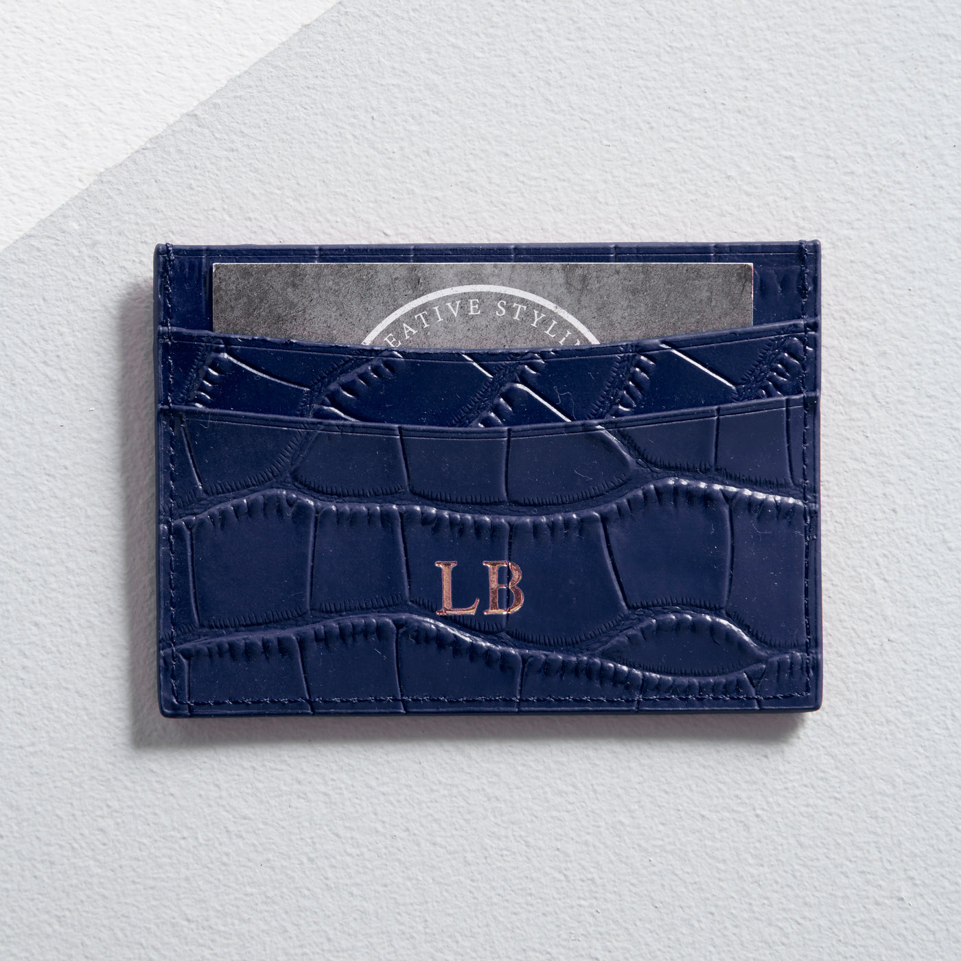 Navy Blue card holder personalised