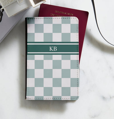 Personalised Passport Holder | Green Checkerboard