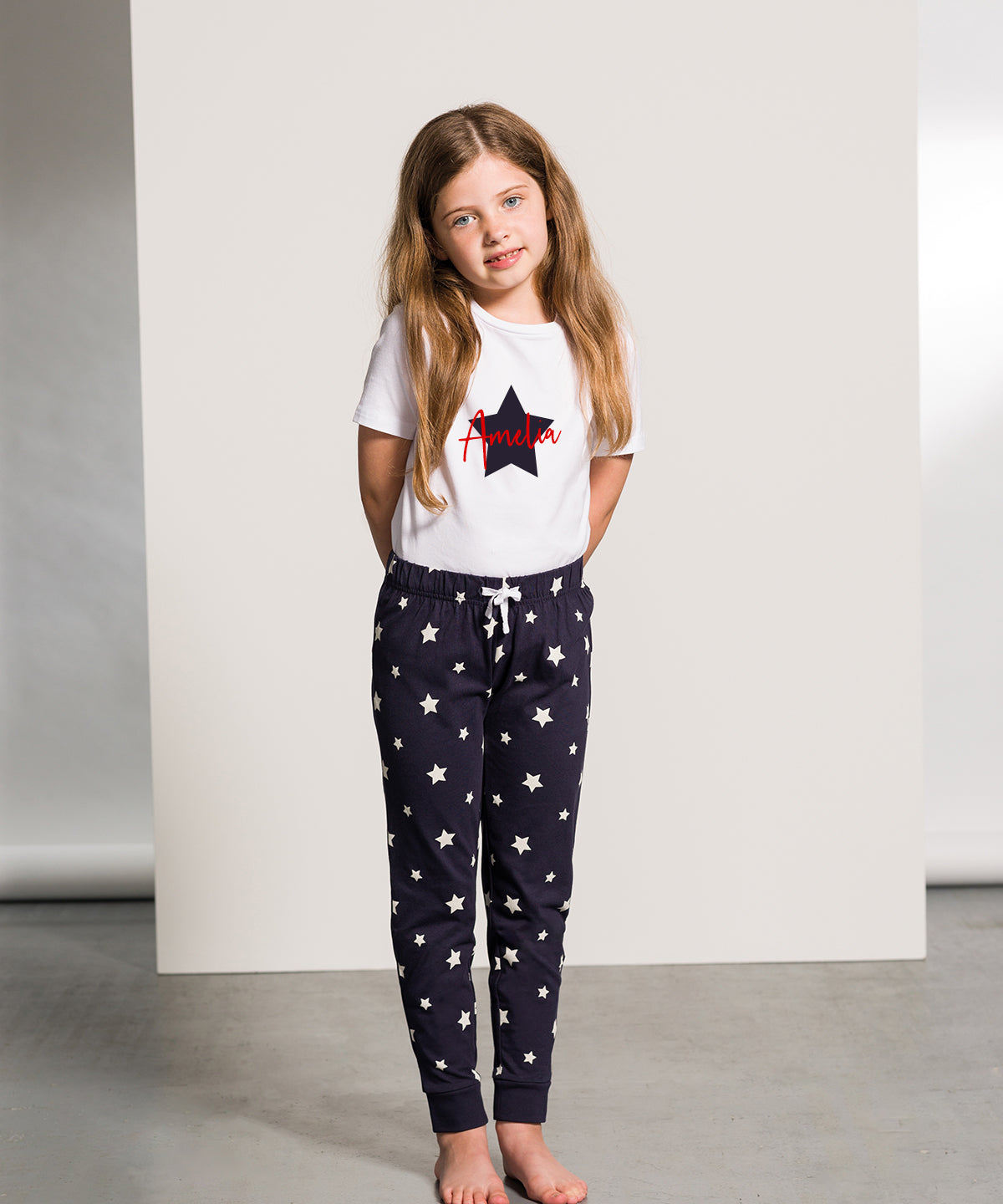 children's personalised navy star pyjamas