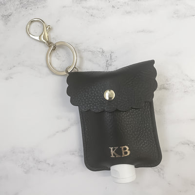 black personalised hand sanitiser pouch