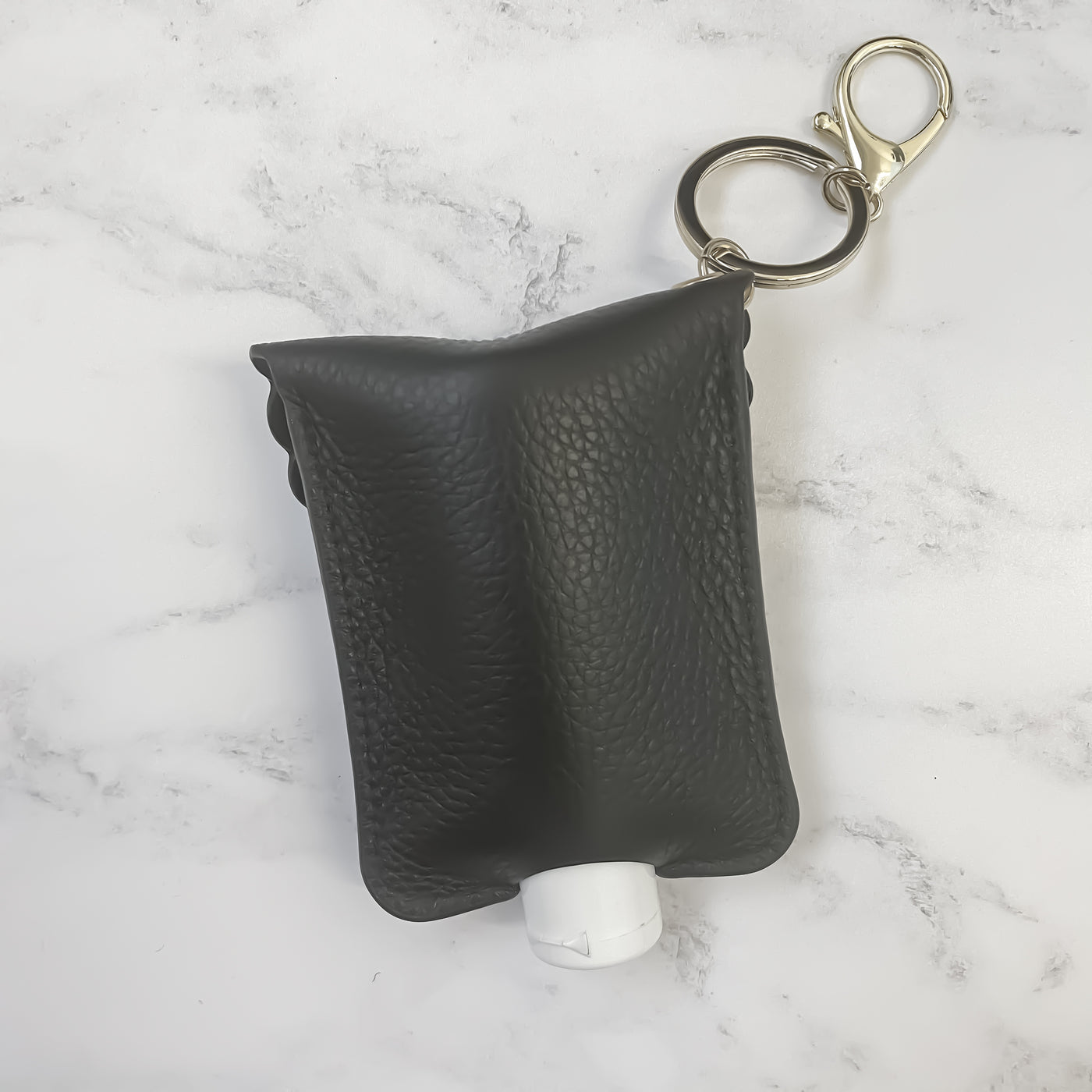 reverse of a black personalised hand sanitiser pouch