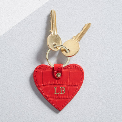Leather Heart Keyring in red