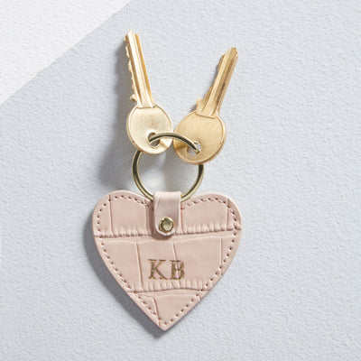 Leather Heart Keyring in blush