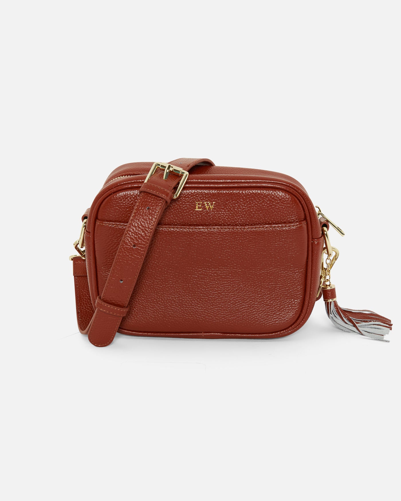 Tan personalised bag on white background