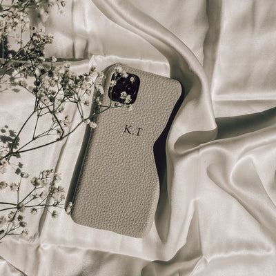 Cloud pebble leather phone case with embossed initials 