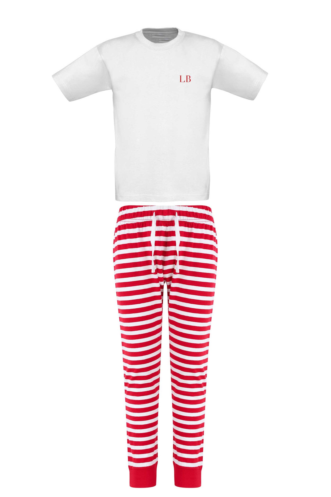 mens monogram pyjamas in red and white stripe