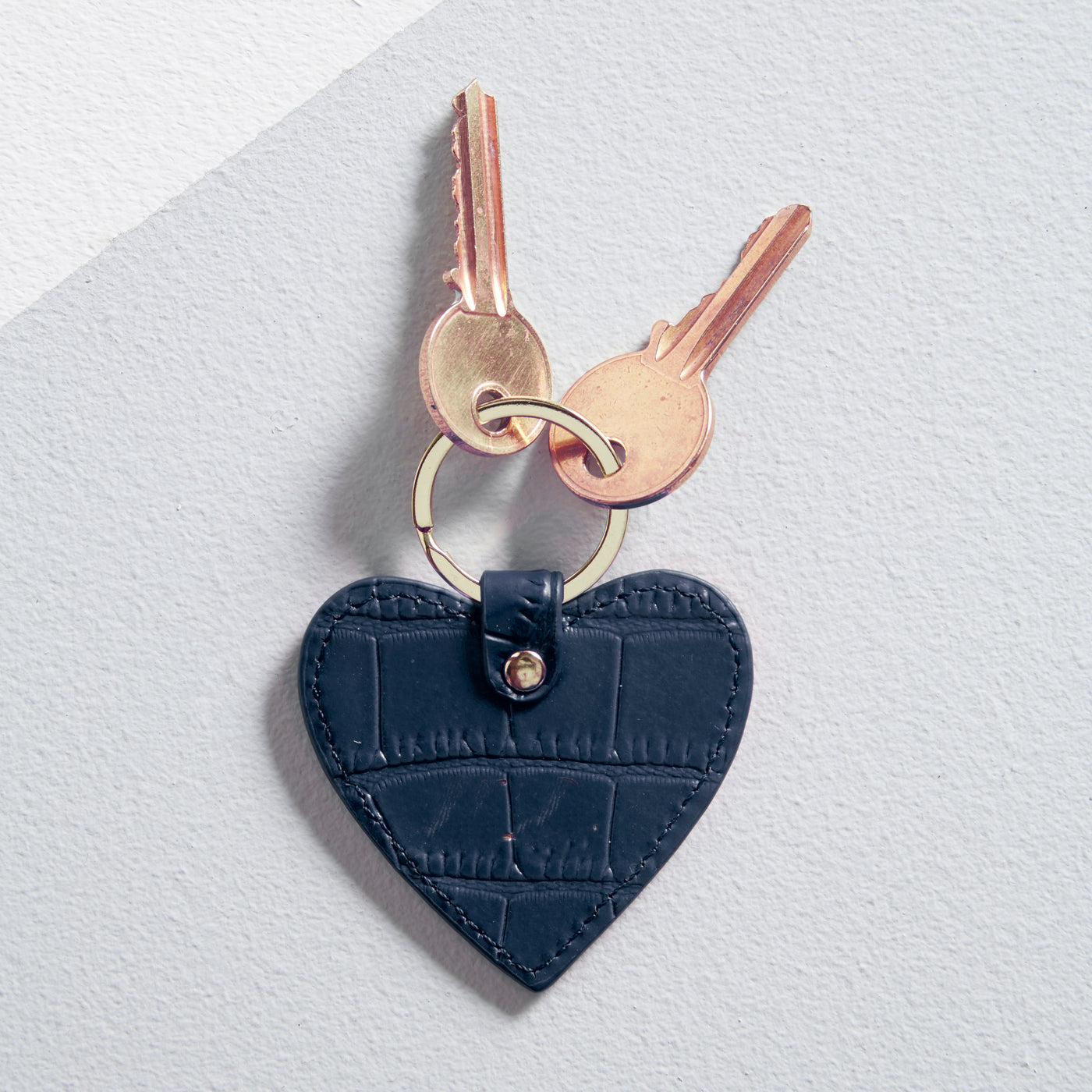Leather Heart Keyring in Navy