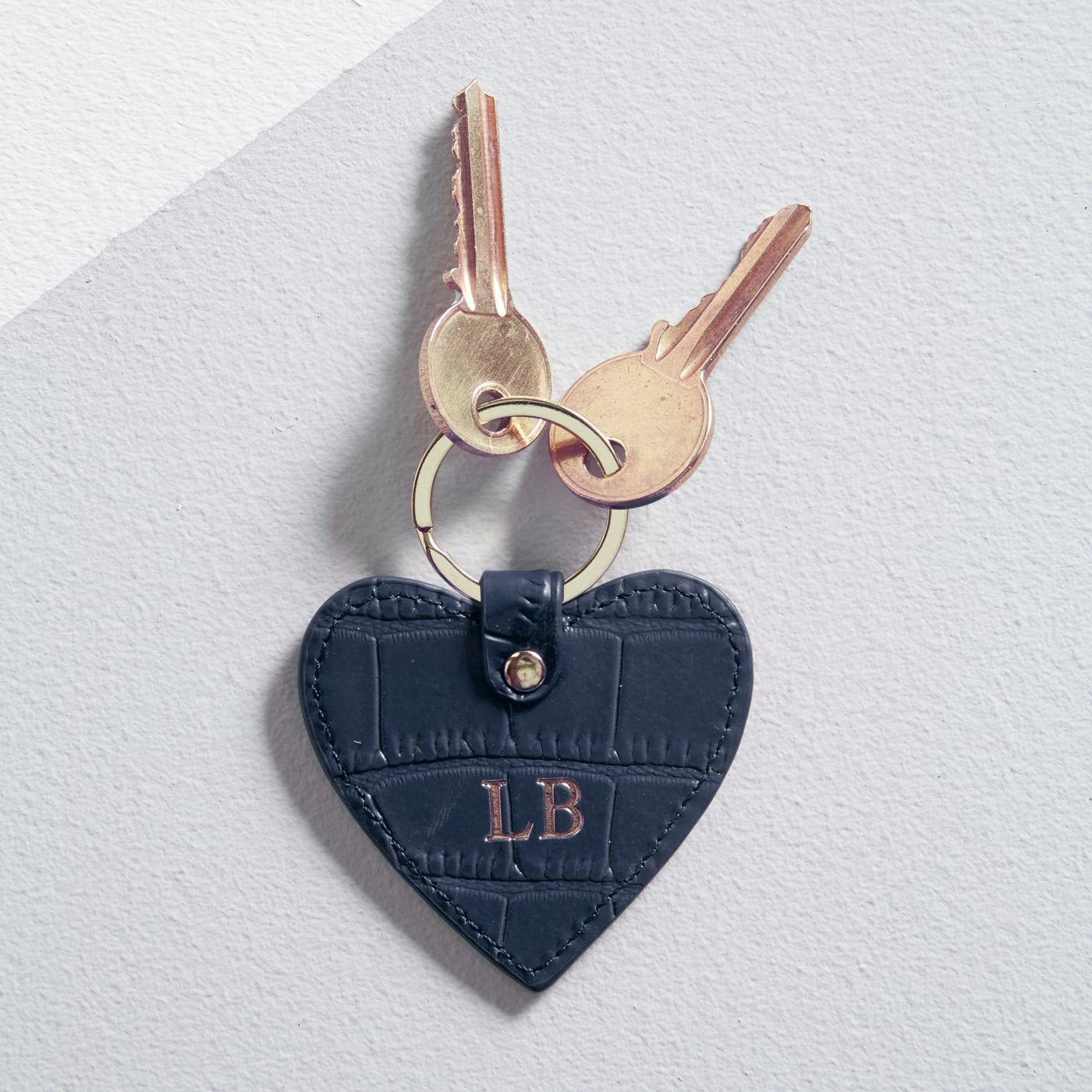 Navy Blue leather heart keyring personalised