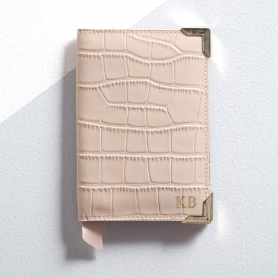 blush pink leather passport holder personalised