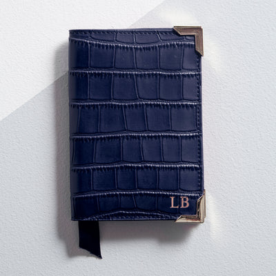 Personalised Leather Mock Croc Passport Cover - Navy