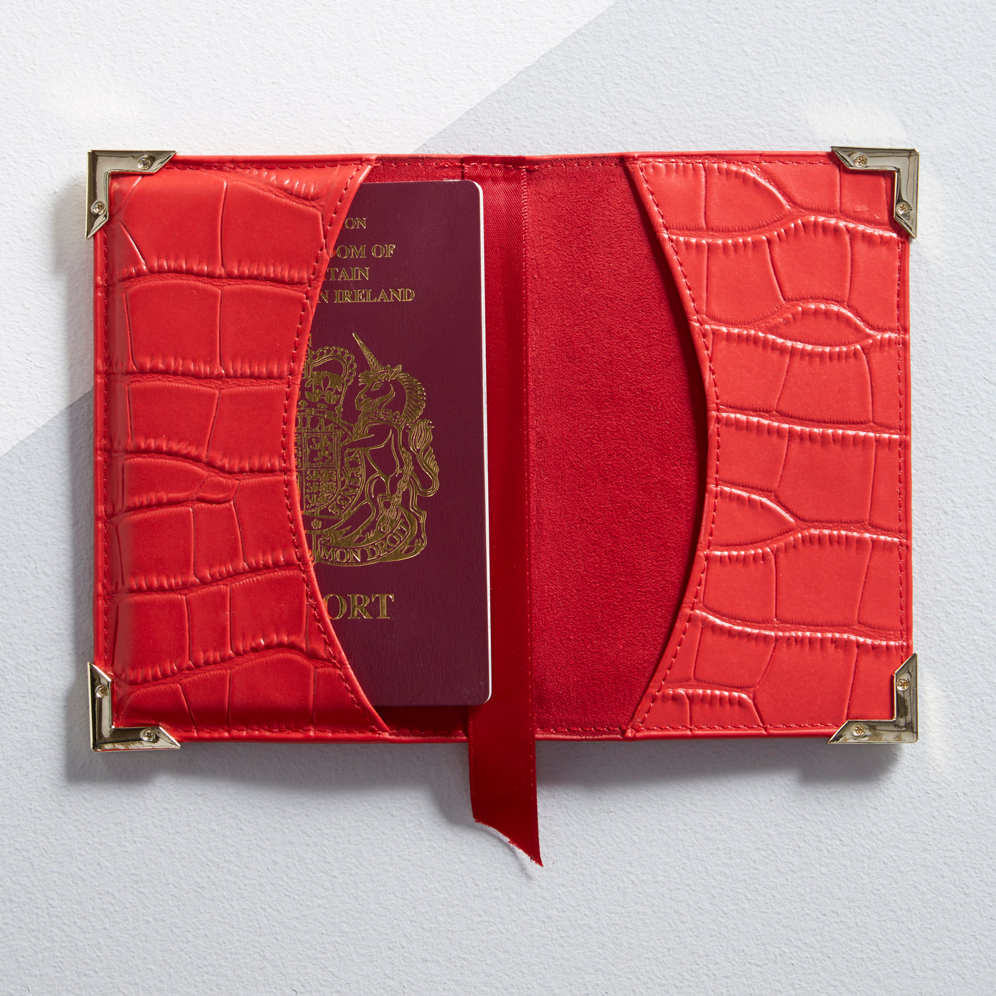 Red leather personalised passport cover - internal