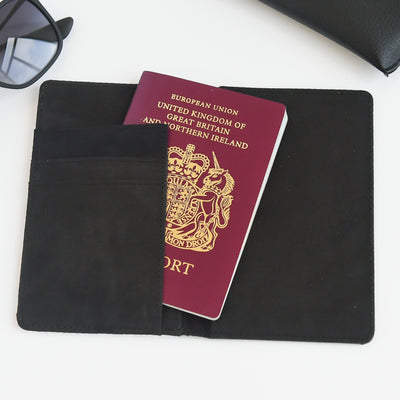 children's personalised passport holder with navy airplane design inside