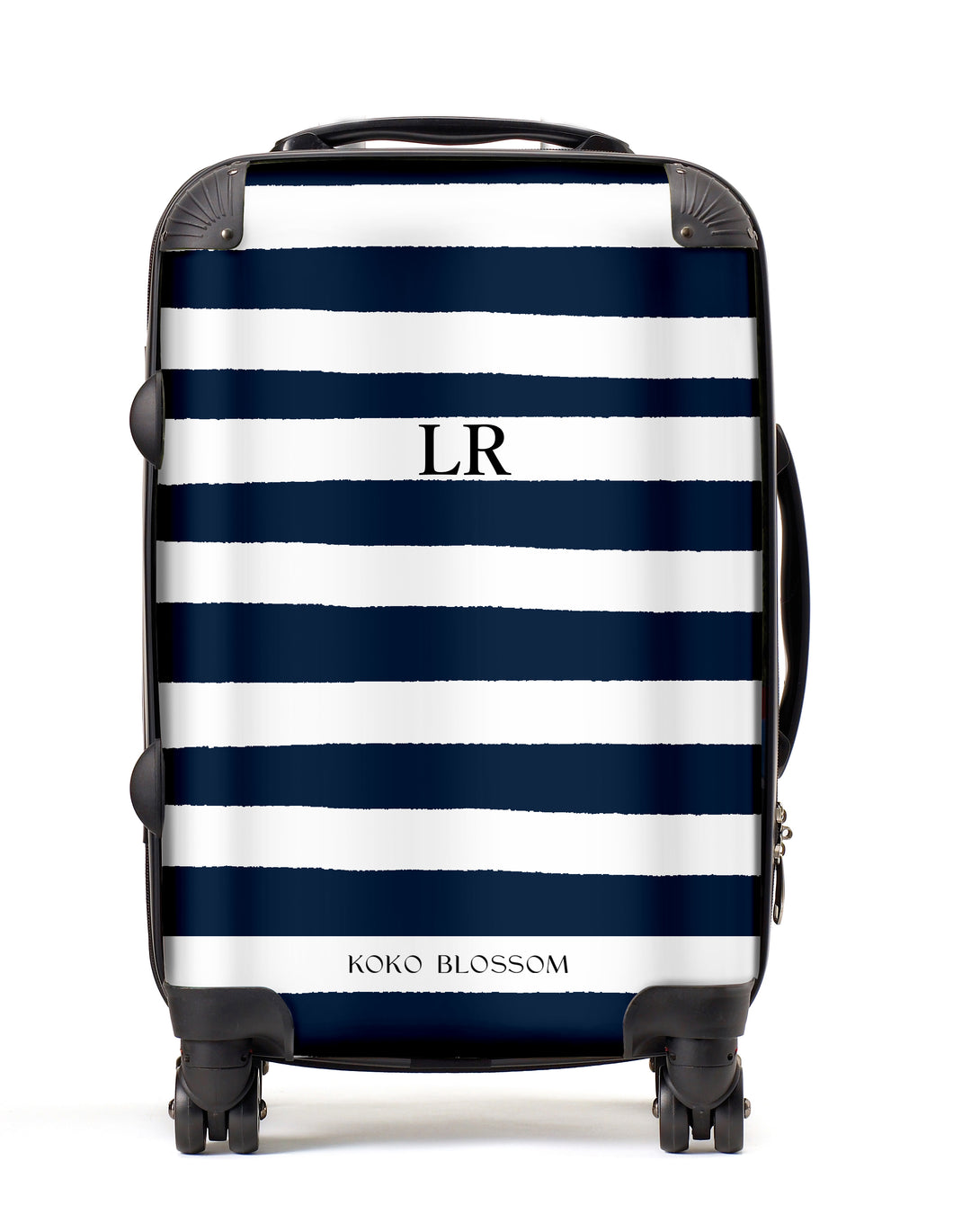 Personalised Suitcase Stripe Suitcase in Midnight Navy Blue