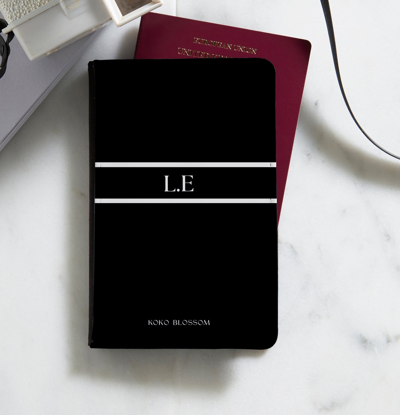 Personalised Passport Holder | Tan Lines in Black