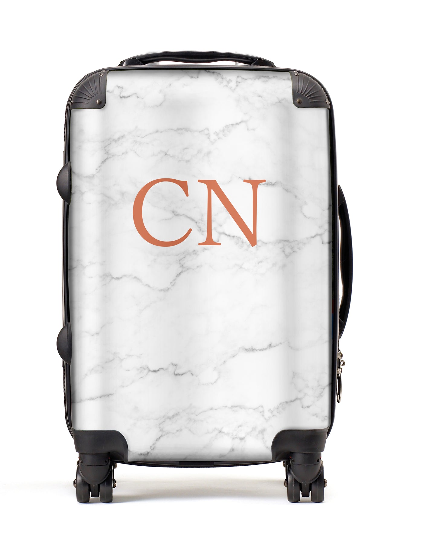 Personalised Suitcase | White Marble with Caramel Monogram