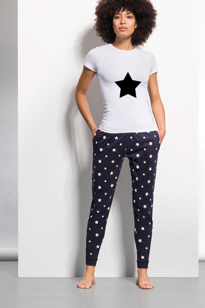 Women's personalised Christmas pyjamas in navy and white