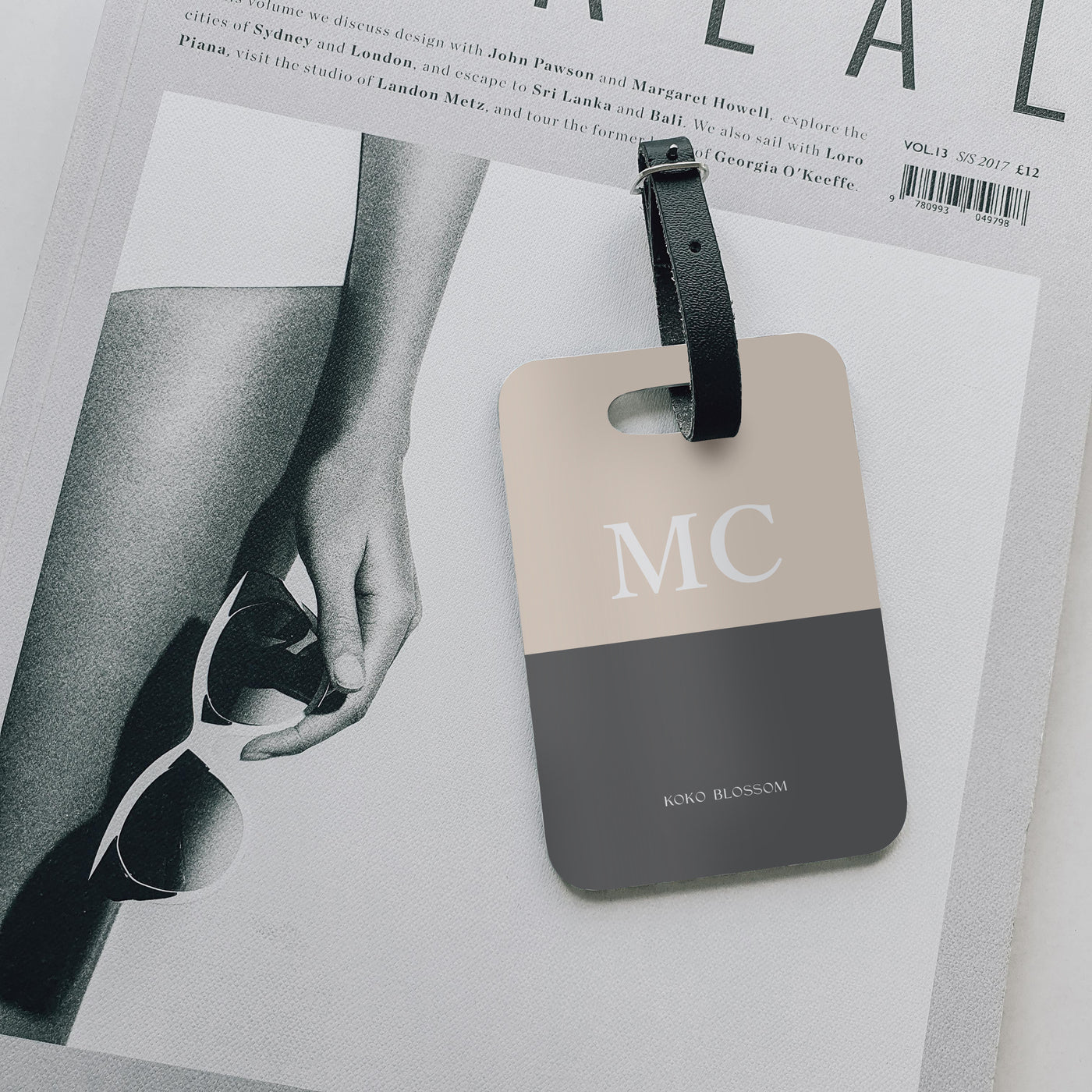 Personalised Luggage Tag | Colourblock in Vanilla + Smoke