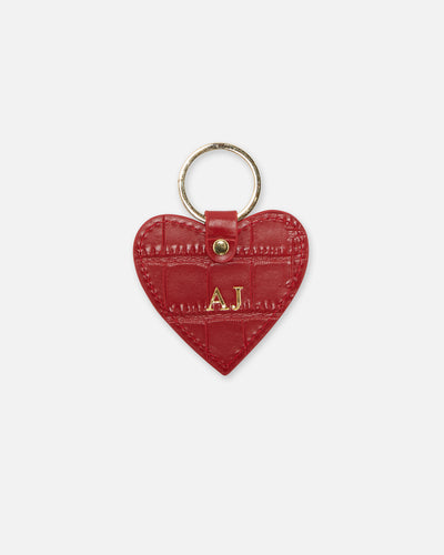 Leather Heart Keyring in red