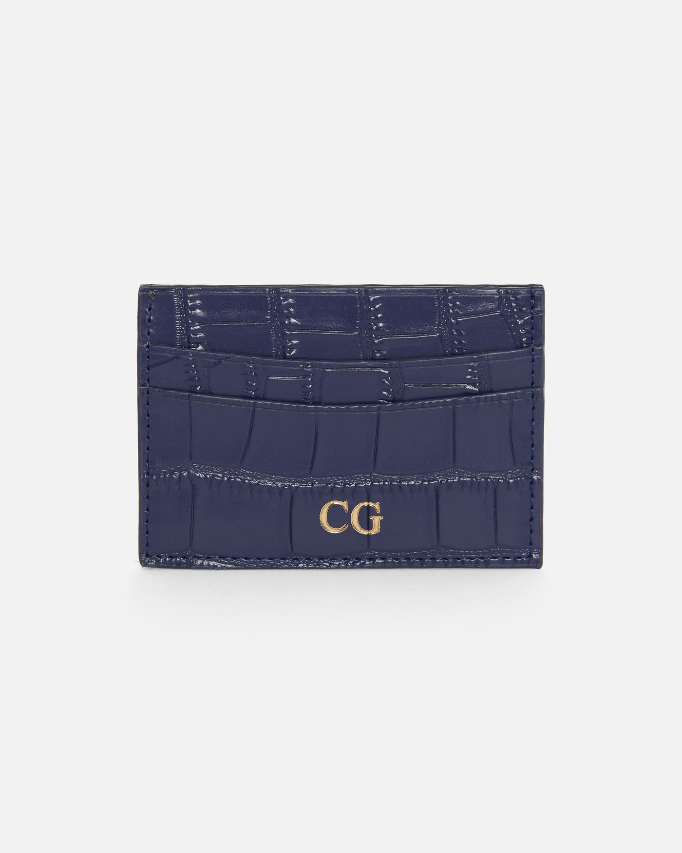 navy blue mock croc card holder with gold personalisation